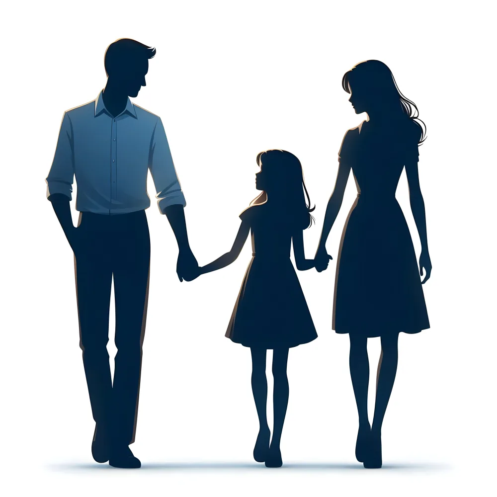 Silhouetted Family Holding Hands Walking Together
