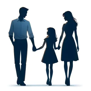 Silhouetted Family Holding Hands Walking Together