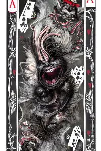 Surreal Dark Joker Illustration on Ace of Spades Playing Card