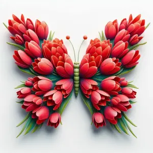Butterfly Made of Red and Pink Tulip Flowers