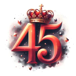 Red Number 45 with Royal Crown and Abstract Particles