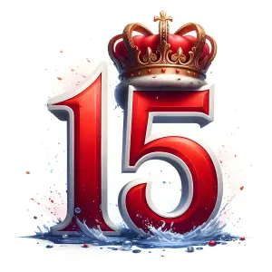 Red Number 15 with Royal Crown and Water Splash