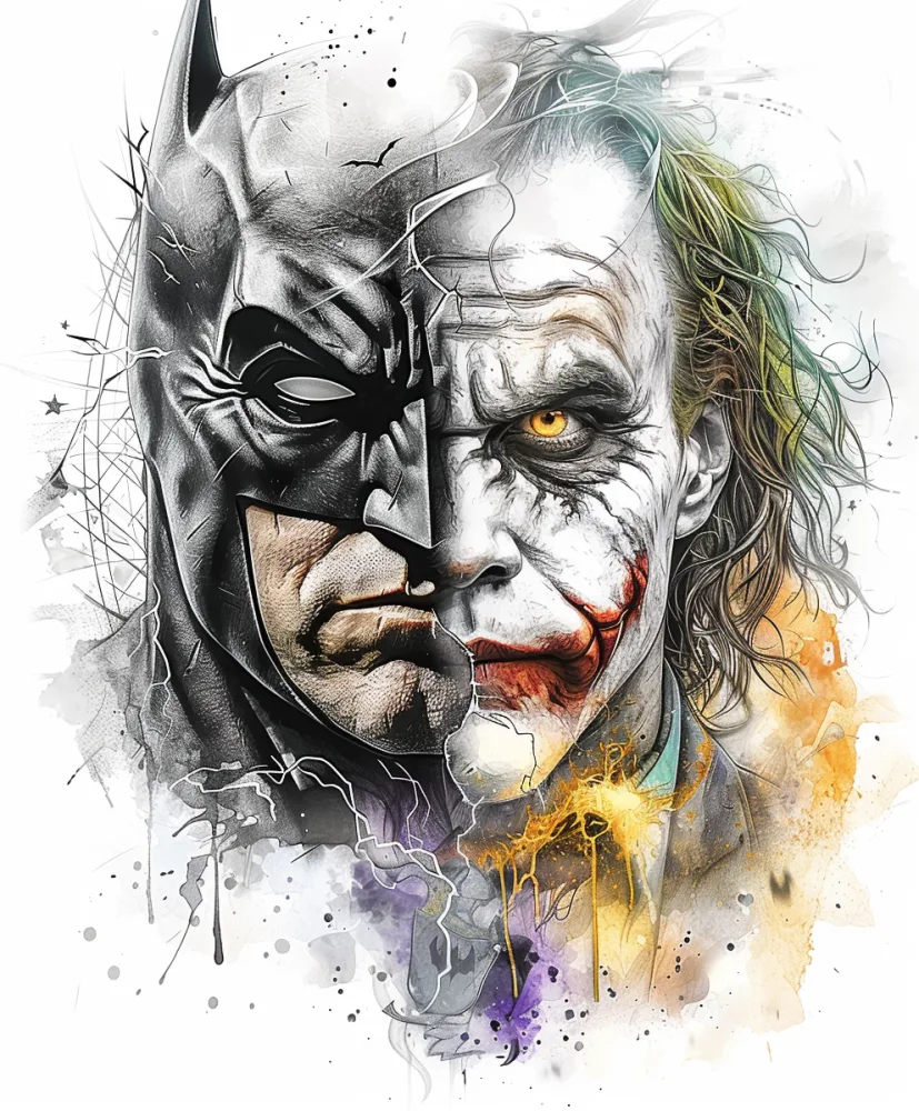 Illustration of Half Batman and Half Joker Face