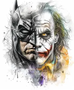 Illustration of Half Batman and Half Joker Face