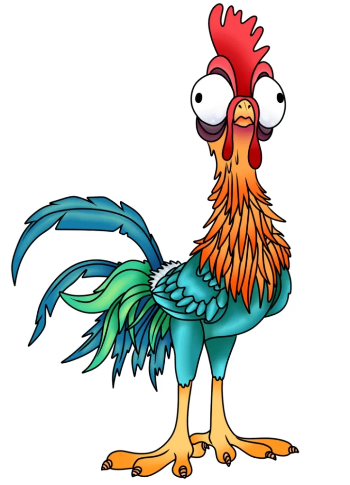 Cartoon Rooster with Vibrant Feathers and Wide Eyes