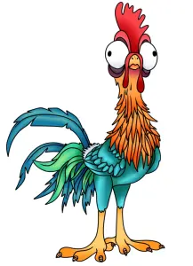 Cartoon Rooster with Vibrant Feathers and Wide Eyes