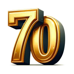 Golden 3D Number Seventy on White Background