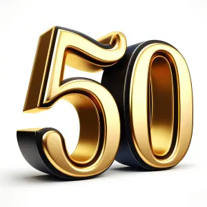 3D Gold and Black Number 50 on White Background