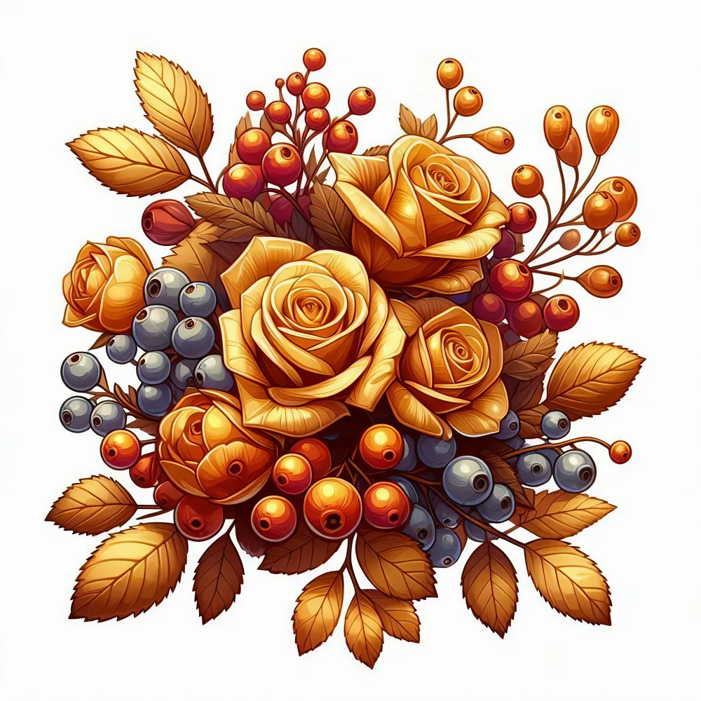 Autumnal Bouquet with Golden Roses and Berries