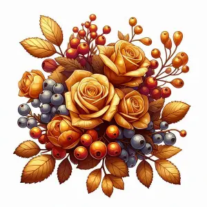 Autumnal Bouquet with Golden Roses and Berries
