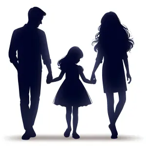 Silhouettes of Parents Holding Hands with Daughter