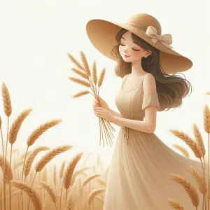 Young Woman in Wide-Brim Hat Holding Wheat in Field