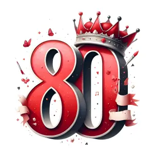 Red 80th Birthday Number with Crown and Decorative Elements