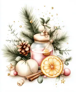 Holiday Scented Candle with Citrus and Pine Decorations