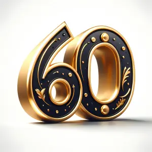 Elegant 3D Golden Number 60 with Black Decorative Detailing