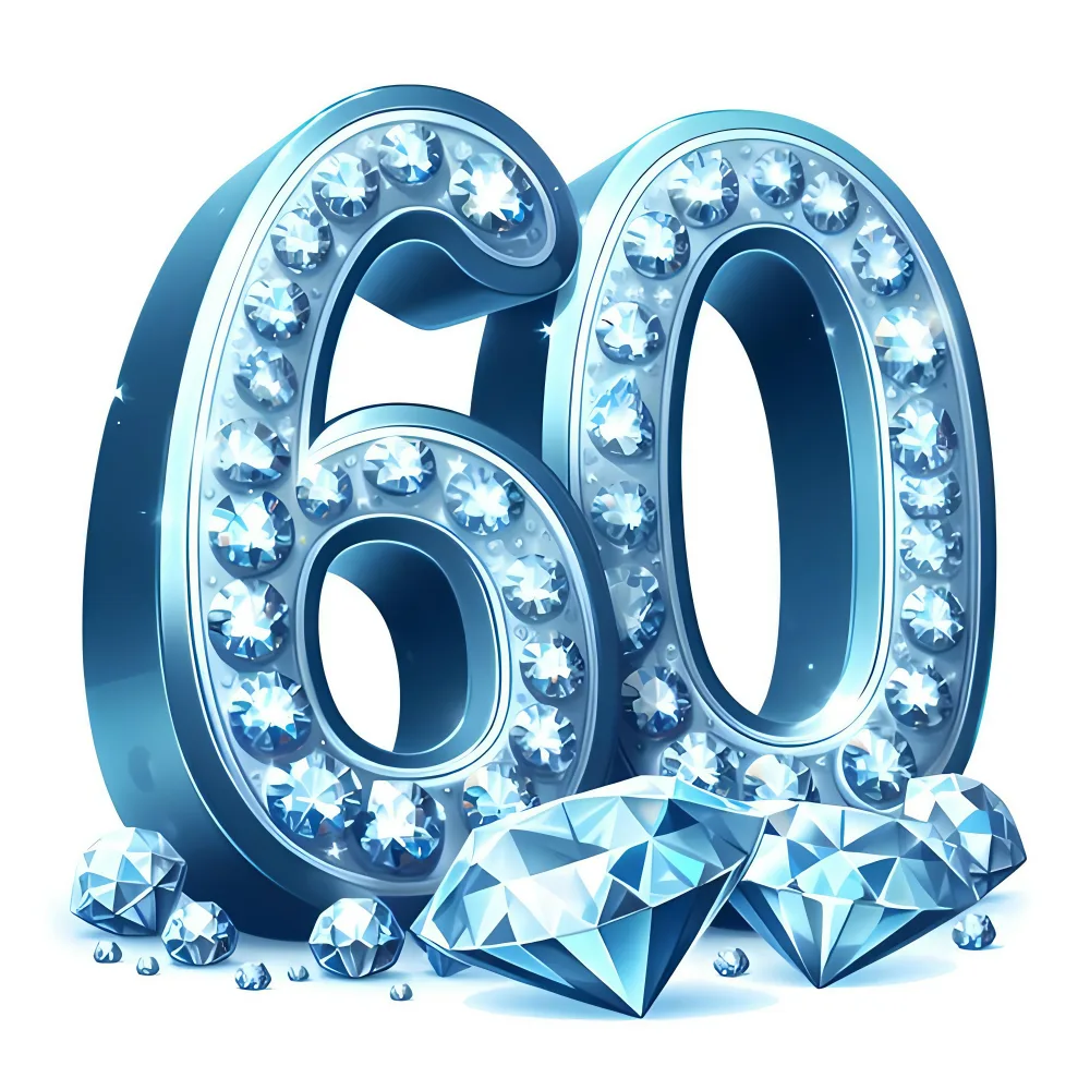 Shiny Diamond-Encrusted Number 60 with Loose Diamonds