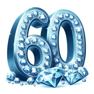Shiny Diamond-Encrusted Number 60 with Loose Diamonds