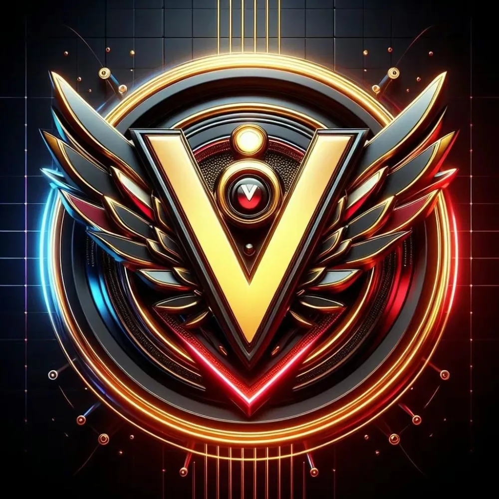 Golden V Emblem with Wings and Neon Glow