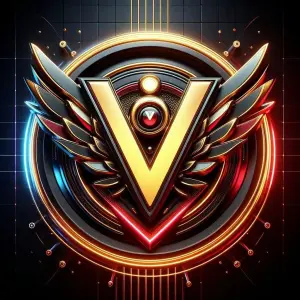 Golden V Emblem with Wings and Neon Glow