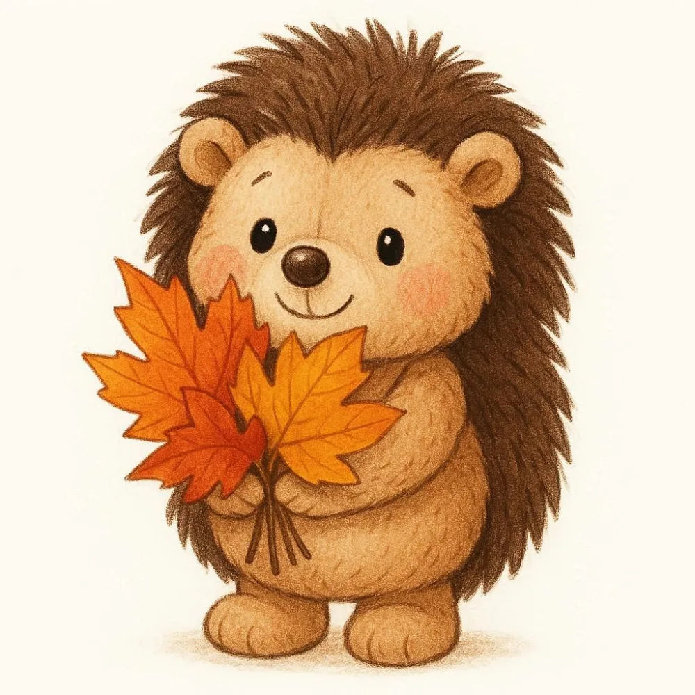 Cute Hedgehog Holding Autumn Maple Leaves Illustration