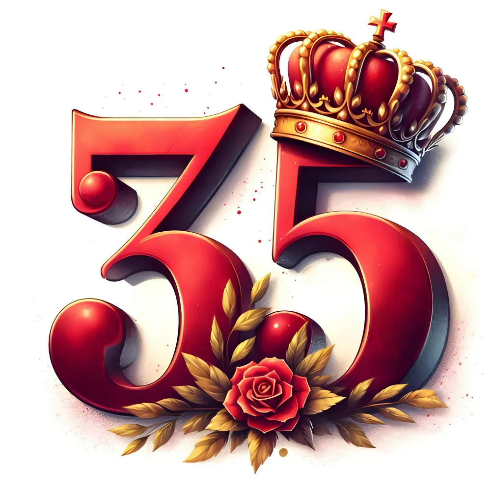 Royal Styled Number 35 with Crown and Rose Decoration