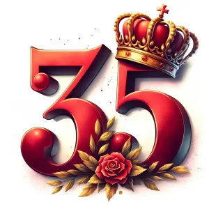 Royal Styled Number 35 with Crown and Rose Decoration