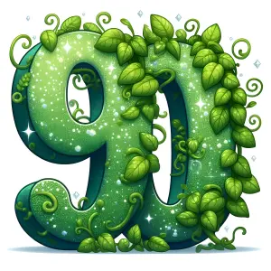Green Number 90 with Leafy Vines and Sparkles