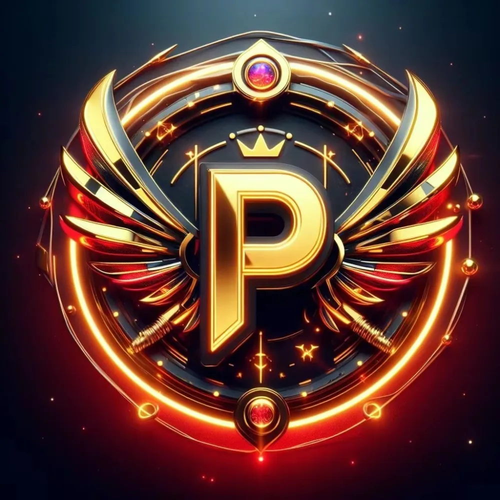 Golden Winged Letter P Emblem with Crown and Swords