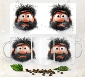 Coffee Mug Design with Cartoon Bearded Man Face