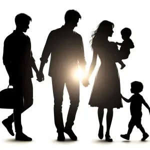 Silhouette of a Family Holding Hands with Two Children