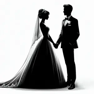 Silhouette of Bride and Groom Holding Hands