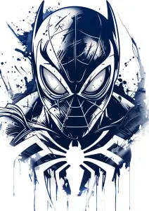 Abstract Blue Ink Spider-Man Illustration with White Spider Emblem