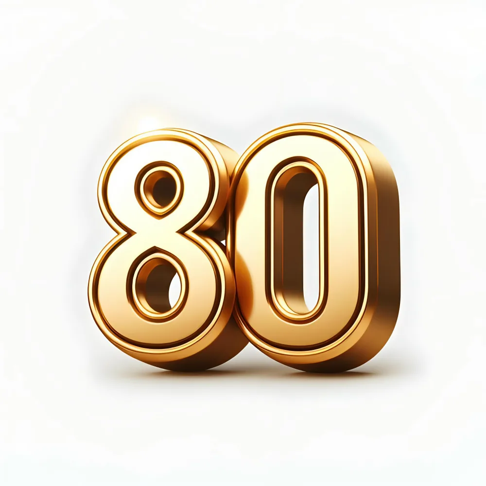 Golden 80 Number on White Background