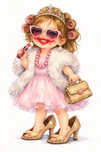 Toddler Playing Dress Up in Pink Dress with Accessories