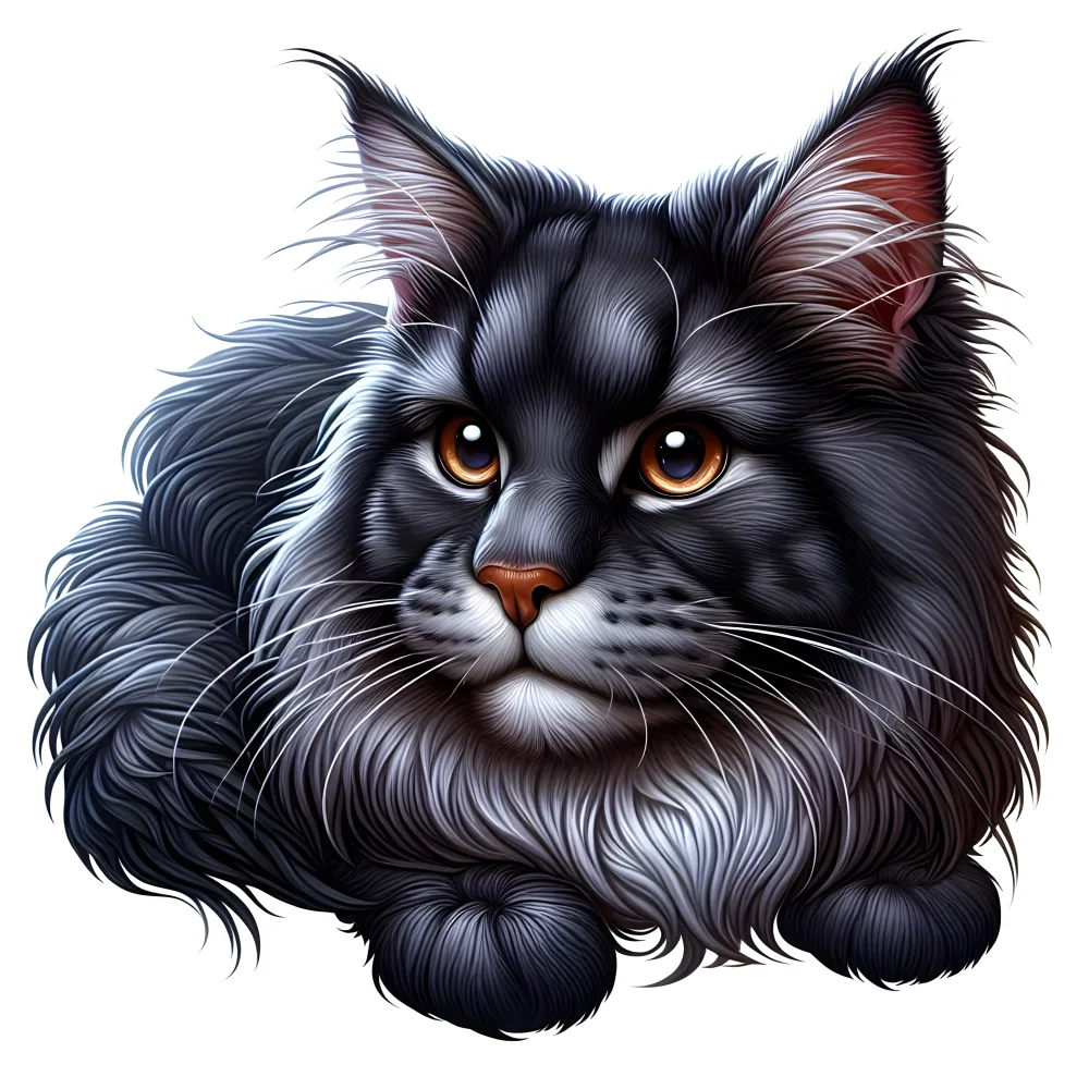 Close-up of a Black and Gray Long-Haired Cat Lying Down
