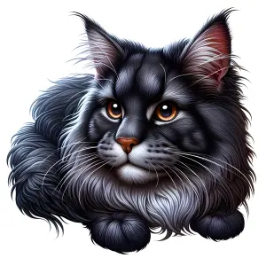 Close-up of a Black and Gray Long-Haired Cat Lying Down