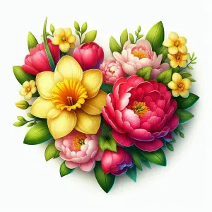 Heart-Shaped Floral Bouquet with Colorful Spring Flowers