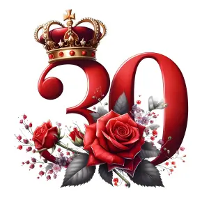 30th Anniversary Number with Crown and Red Roses