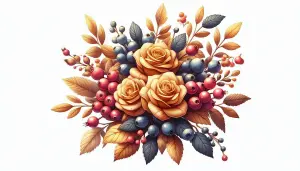 Autumn Bouquet with Golden Roses and Blueberries