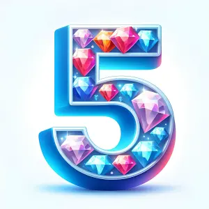 3D Number 5 Filled with Colorful Sparkling Gems