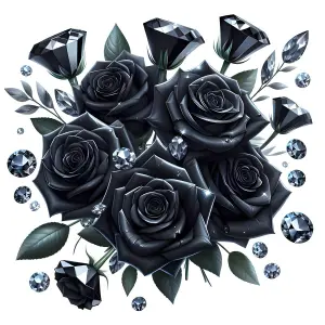 Black Roses with Diamond Accents on White Background
