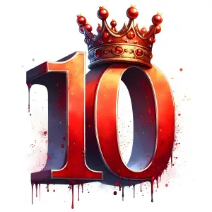 3D Number 10 with Ornate Crown and Paint Drips