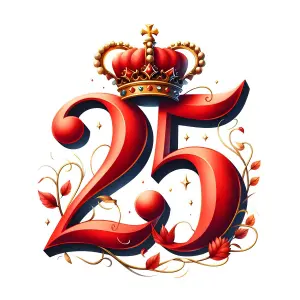 Elegant Red 25th Anniversary Celebration with Golden Crown