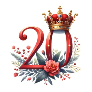 Elegant 20th Anniversary Number with Crown and Floral Decoration