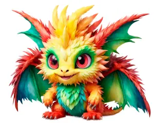 Colorful Cute Fantasy Dragon with Big Eyes