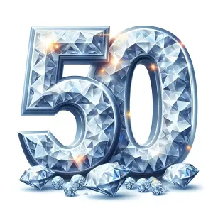 Diamond Number 50 with Sparkling Gems