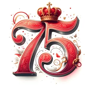 Ornate Red Number 75 with Royal Crown and Decorative Accents