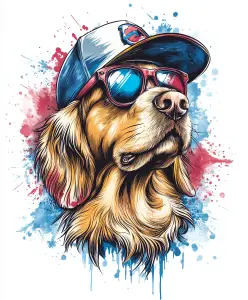 Cool Golden Retriever Wearing Sunglasses and Cap Digital Art