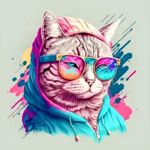 Cool Cat in Hoodie and Reflective Sunglasses Digital Art