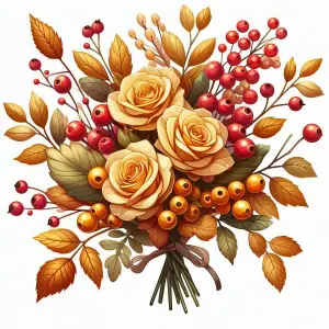 Autumn Bouquet with Yellow Roses and Red Berries